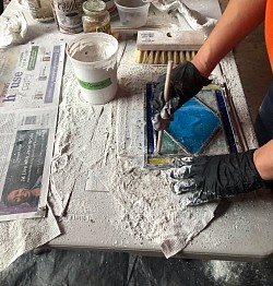 Stained glass traditional grouting technique.